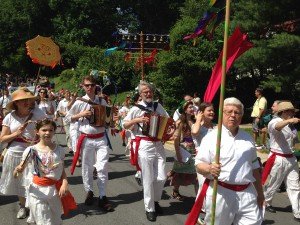 Marching in parade