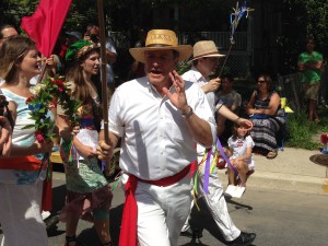 Marching in parade