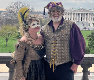 Jennifer Cutting and Steve Winick in Mardi Gras costume